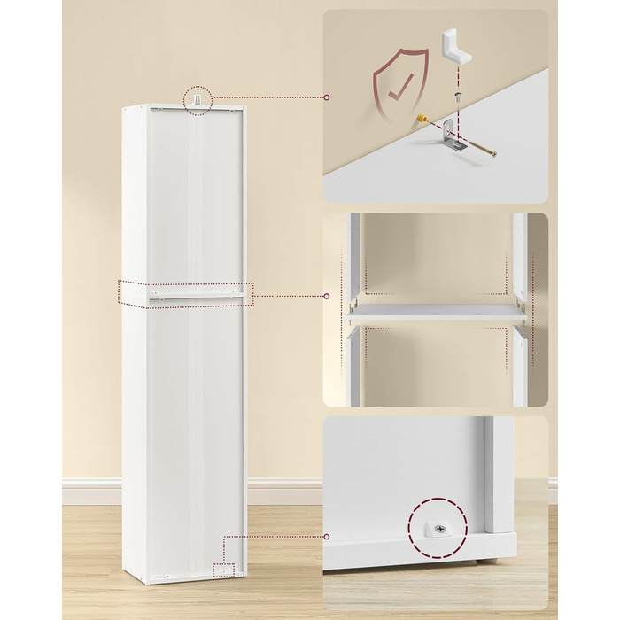 Колекція Custos - Книжкова полиця, 5-ярусна полиця, Відкрита полиця для зберігання, 24 x 30,2 x 134,2 см, для вітальні, домашнього офісу, їдальні, Хмарно-білий LBC419W01 5 ярусів (30,2Ш см) Хмарно-білий