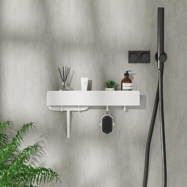 Полиця для душу без свердління, Органайзер для ванної кімнати 40 см, Полиця для душу з нержавіючої сталі з 4 знімними гачками, Тримач для шампуню для душу, Підвісна полиця, Полиця для ванної кімнати білого кольору