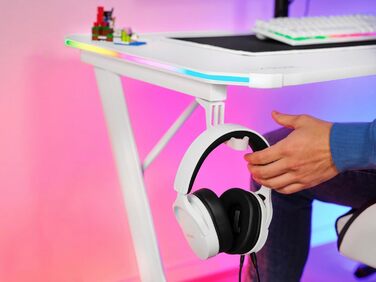 Ігровий стіл Trust Gaming GXT 709W Luminus RGB зі світлодіодним підсвічуванням, 10 режимами, живленням від USB, білий ігровий стіл з гарнітурою та підставкою для чашок, 120 x 60 см, комп&39ютерний стіл для офісу, геймерський 120 x 60 см - RGB білий