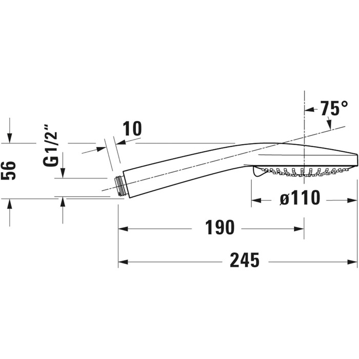 Душова лійка Duravit Universal, ручна душова насадка з 3 режимами струменя (Дощ, Інтенсивний дощ, Мякий дощ), кругла (діаметр 110 мм), легко очищується, хромована. Перемикання режимів поворотний механізм.