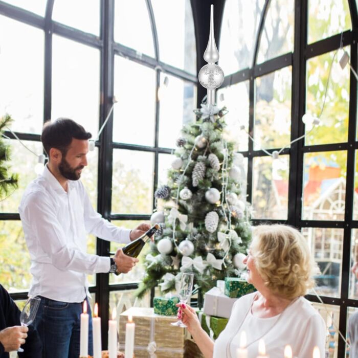 Скляна новорічна верхівка для ялинки сріблясто-біла UNOLIGA