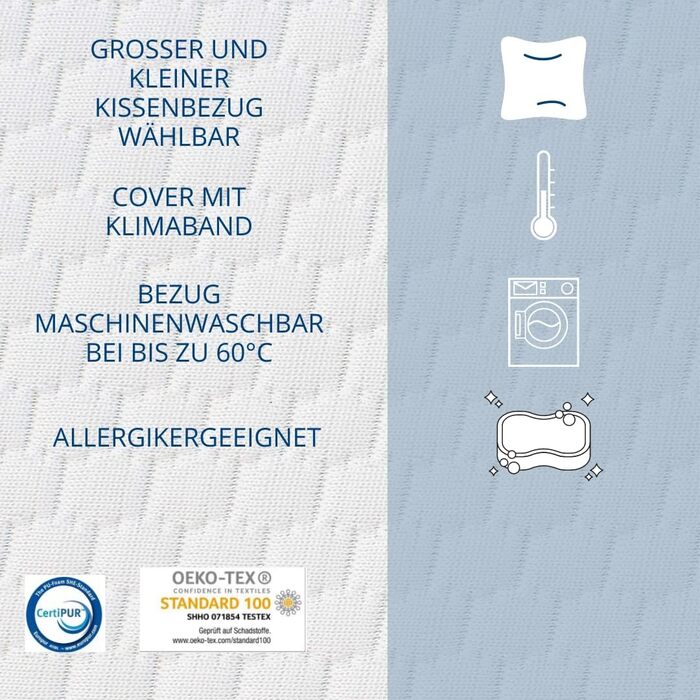 Пінопластова подушка Genius eazzzy 40x80 см, висота 10 см - подушка для підтримки шиї з 2 рівнями жорсткості охолоджувальний гелевий пінопласт - подушка для сну на боці, спині та животі в упаковці з 2 шт.