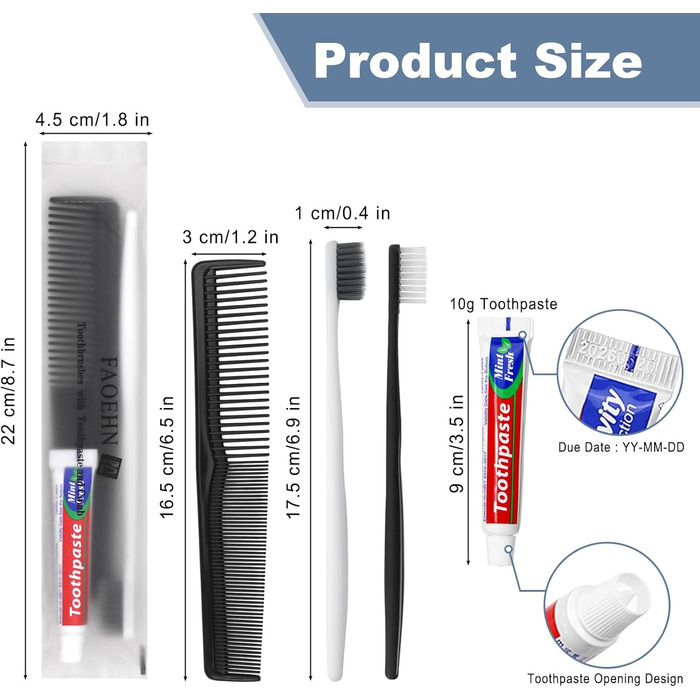 Одноразові зубні щітки із зубною пастою та набором гребінців, 10 г зубної пасти, гребінець для волосся 17,8 см, в індивідуальній упаковці, одноразовий набір зубних щіток для туристичних готелів для бездомних, Airbnb, Готель, Благодійні організації 50