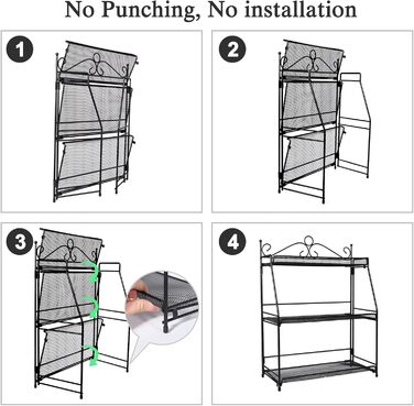 Стійка для спецій Uten, 3-рівнева металева кухонна полиця, складна та міцна, для стільниці, кухні, ванної кімнати, чорного кольору