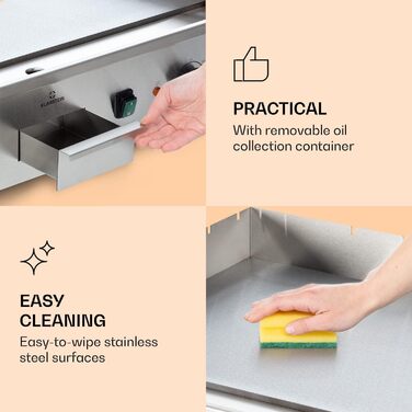 Електричний гриль Klarstein, Настільний гриль з LED дисплеєм, Електричний гриль для балкона та приміщення, Електричний гриль з нержавіючої сталі, Пластина для гриля зі знімною антипригарною пластиною та захистом від бризок, Гриль електричний 200 Вт, срібл