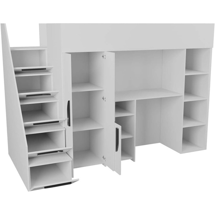 Двох'ярусне дитяче ліжко Hula 14 Двох'ярусне ліжко з шафою, письмовим столом і сходами, на вибір кольору, дитяче ліжко (білий/біли