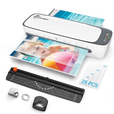 Ламінатор A3 A4 з 25 ламінувальними пакетами, 9-в-1 ламінатор A3 A4 A5 A6, ламінатор з різаком для паперу та закруглювачем кутів, ламінатори для фотографій для домашнього, офісного та шкільного використання