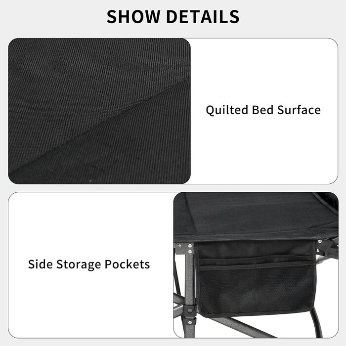 Розкладне похідне ліжко Naturehike з подушкою, кемпінгове ліжко 190 x 70 x 48 см, включає стьобаний шар товщиною 3 см, вантажопідйомність дорожнього ліжка до 150 кг, портативне крісло-шезлонг