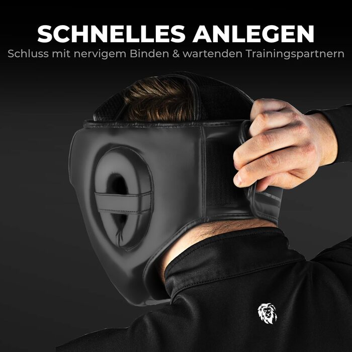 Захист голови FIGHTR з оптимальною посадкою для максимального захисту Боксерський шолом для спарингу Регульований розмір для боксу, ММА, муай-тай, кікбоксингу та бойових мистецтв L-XL, повністю чорний
