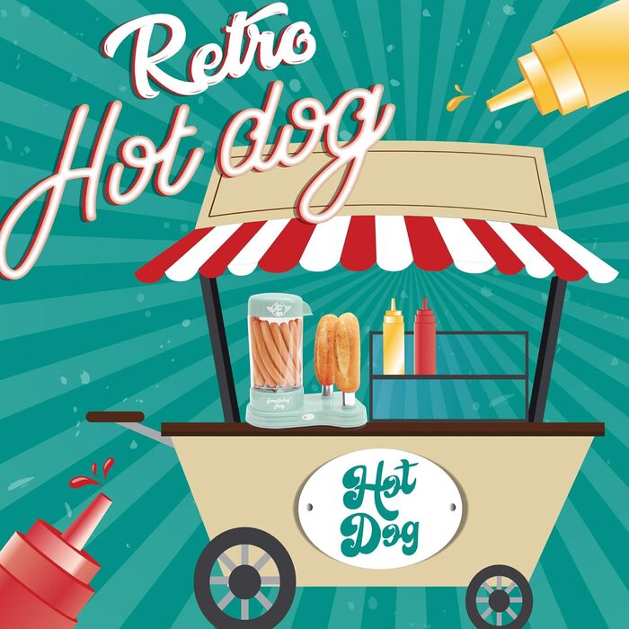 Машина для виготовлення хот-догів ScrapCooking 601 - місткість 12 сосисок і 2 булочки - вінтажний ретро-стиль для вечірок Барбекю Фестивалі Веселощі День народження-Зелений-0601, безпечний для харчових продуктів пластик, білий