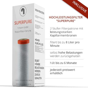 Фільтр для води преміум-класу під раковиною, 8 л/хв, видаляє 100 забруднюючих речовин, висока продуктивність, окремий кран не потрібен, екологічний дизайн, зроблено в Німеччині