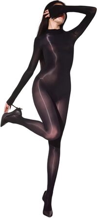 Боді-комбінезон RUIBAVYA, глянцевий, високий комір, чорний, універсальний розмір