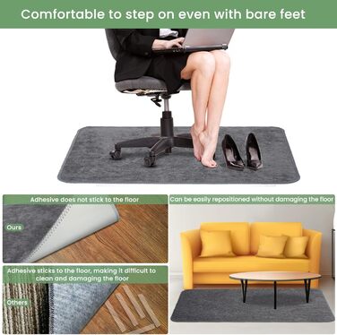 Захисний килимок для підлоги 90x140 см сірого кольору, нековзний килимок товщиною 4 мм для офісного крісла, міцний рулонний килимок, килимок для ламінату, паркету, твердих підлог 90 x 140 см сірого кольору