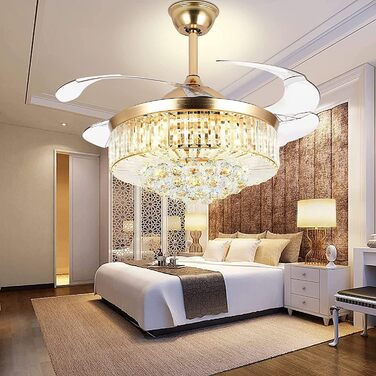 Тихий вентилятор з лампою Сучасні кришталеві стельові вентилятори зі світлом, невидимий стельовий вентилятор, люстра з лампою і пу