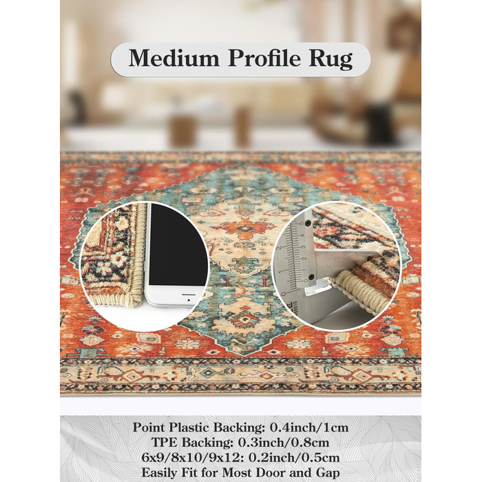 Килимок для дверей KIMODE Boho для дому, 60 x 90 см, Килимок для дверей з коротким ворсом, який можна прати, зі штучної вовни зі стертою текстурою, нековзний, м&39який килимок для ванної кімнати, для вхідних дверей, спальні, кухні, вхідної зони, червоний,