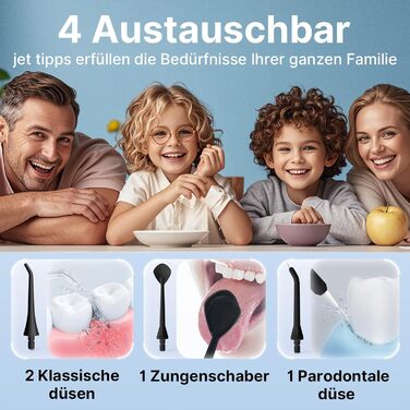 Бездротовий іригатор для порожнини рота, електричний зубний іригатор з 5 режимами, 4 насадками, резервуаром для води 310 мл та водонепроникністю IPX7. Іригатор, визнаний найкращим у тестах для очищення в подорожах, покращує здоров'я зубів. Чорний колір.