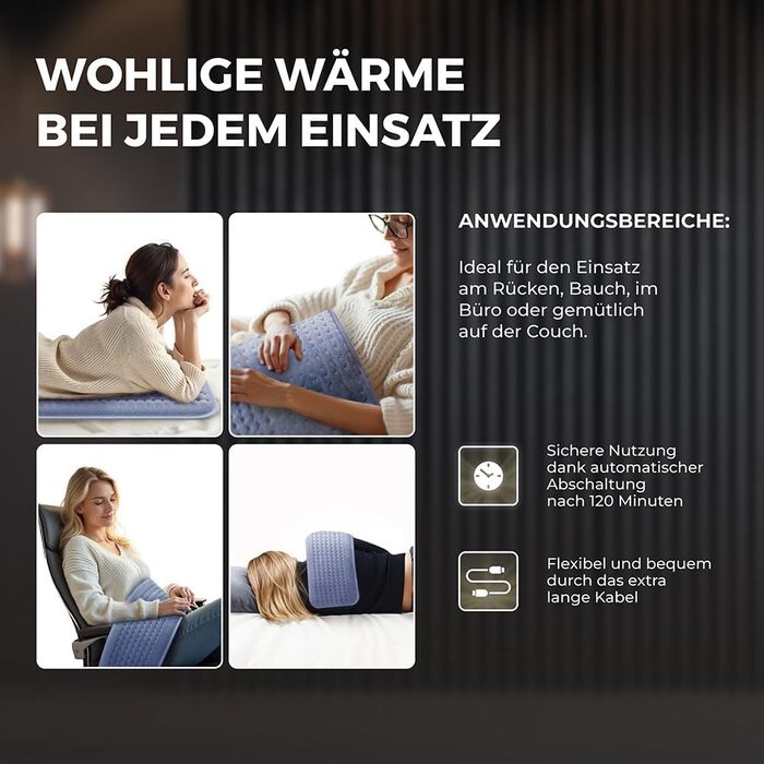 Інфрачервоний грілка BR Bringer з автоматичним вимкненням - 6 налаштувань температури (25-60C), захист від перегріву, можна прати в пральній машині, світлодіодний дисплей, дуже м&39яка фланель (синій, 60 x 30 см) синій 60 x 30 см