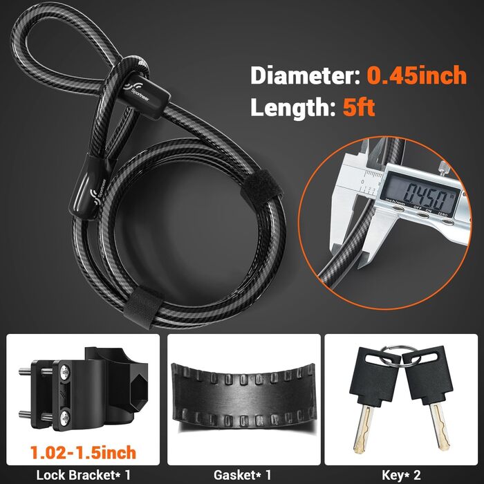 Посилений велосипедний U-Lock 17 мм з тросом 1,5 м для шосейних велосипедів, гірських велосипедів, електровелосипедів, складних велосипедів з кріпленням, U-Lock 19 x 13 см та тросом 1,5 м, чорний