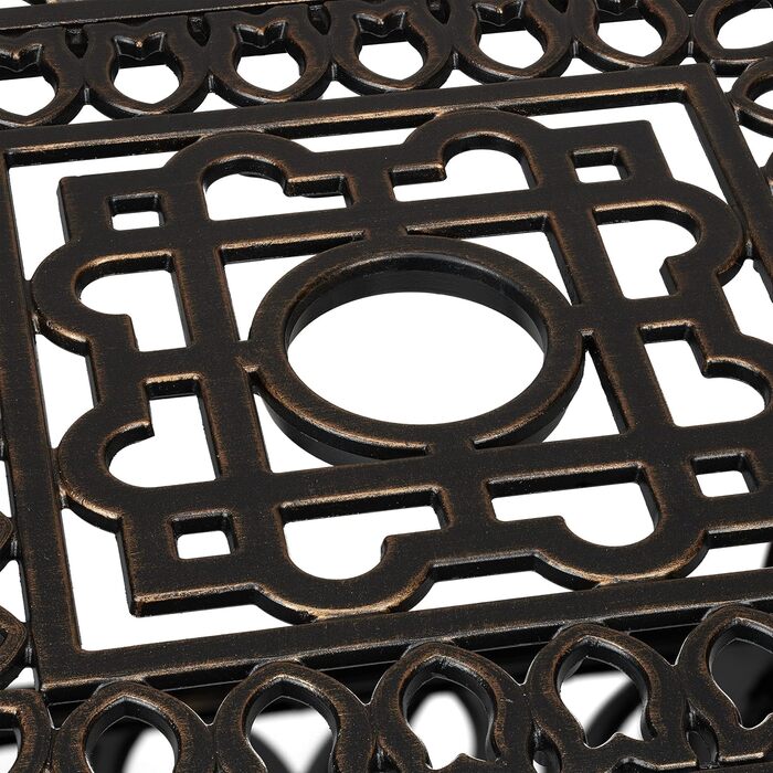 Садовий стіл Relaxdays з отвором для парасольки, античний вигляд, литий алюміній, 75 x 90 x 90 см, прямокутний балконний стіл, чорний/бронзовий