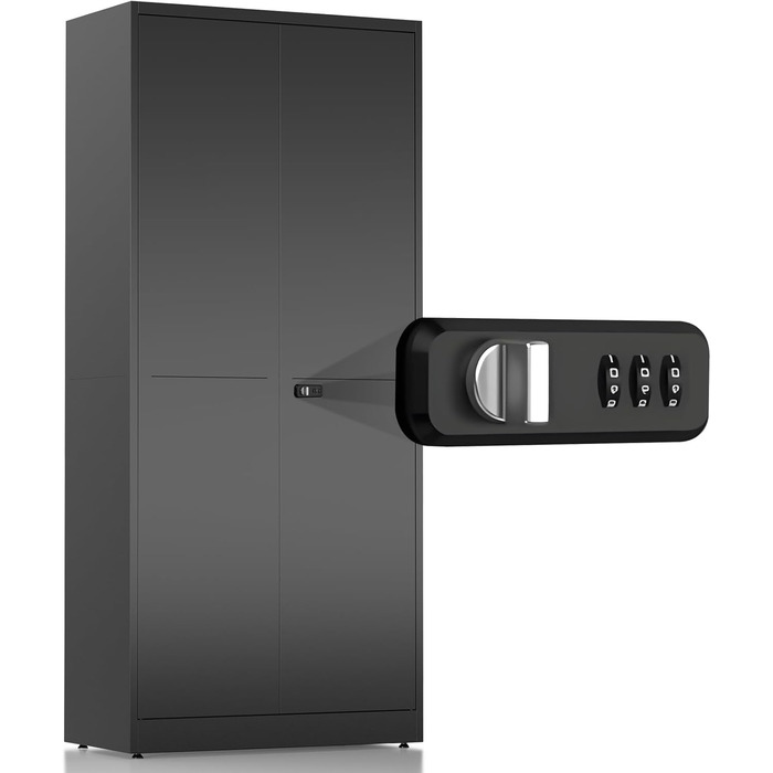 Шафа для документів, металева шафа, що замикається, багатоцільова шафа з кодовим замком, шафа для інструментів, регульовані полиці, гараж, комора, офіс, вітальня, 180 см x 80 см x 40 см, чорний