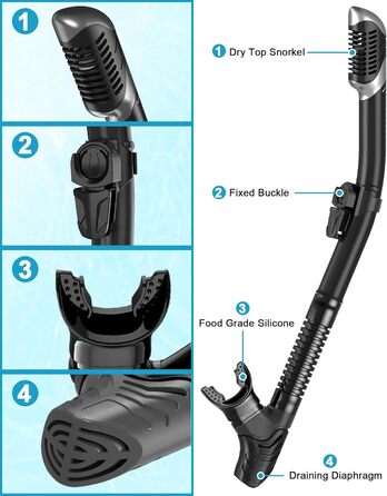 Набір для сноркелінгу Karvipark для дорослих, набір для сноркелінгу з маскою для дайвінгу та сухим сноркелем, маска для дайвінгу із захистом від протікання та запотівання, професійне спорядження для сноркелінгу, плавання та дайвінгу, колір чорний