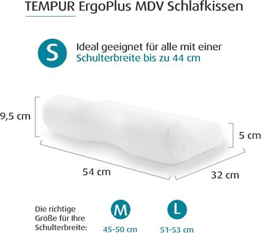 Подушка TEMPUR ErgoPlus MDV з піни з ефектом пам&39яті, ергономічна подушка для підтримки шиї для сну на спині та боці, жорстка, S (54 x 32 x 9,5/5 см), білий. Наступник S (54 x 32 x 9,5/5 см)