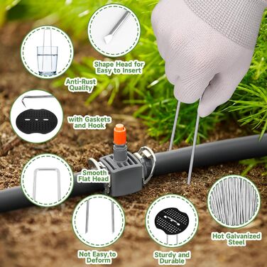 Набір ландшафтних стайней, 6-дюймові 11-каліброві 50 шт. оцинковані садові скоби та 50 шт. прокладок 1 гачок для вибору, U-подібні кілки для намету, ландшафтні тканинні штифти SOD для тканинного бар&39єру від бур&39янів, ґрунтового покриття, огорожі