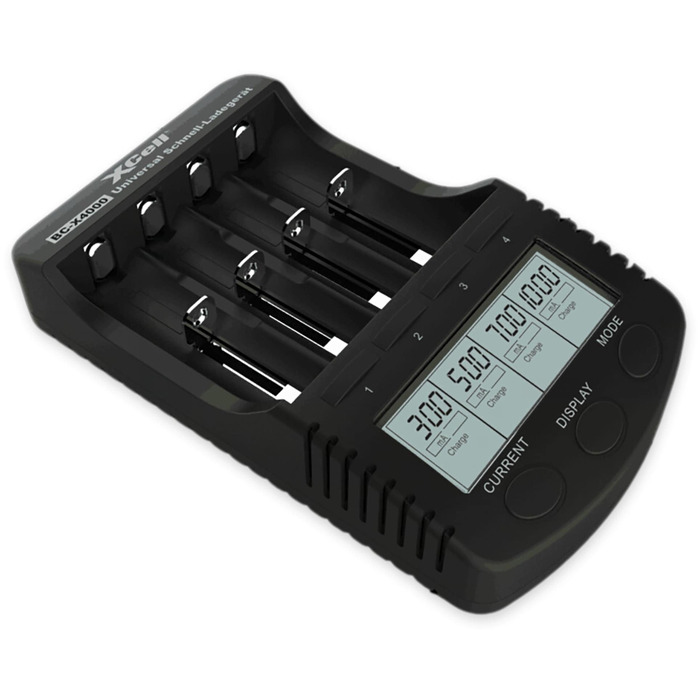 Швидкий зарядний пристрій XCell BC-X4000 з РК-дисплеєм (Д x Ш x В 157 x 92 x 33 мм, блок живлення 100-240 В, 300/500/700/1000 мА, незаповнений, сумісний з NI-MH/NI-Cd/Li-Ion акумуляторами) 141863