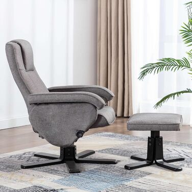 Крісло-табуретка з відкидною спинкою для телевізора, обертове крісло, поліестер, дерево, сірий колір