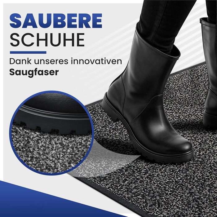 Килимок для дверей Mibao для приміщень та вулиці, 61 x 91 см, чорний/сірий, міцний, миється, нековзний брудозатримуючий килимок для вхідних зон, килимок з натуральною каучуковою підкладкою, чорний/сірий, 60 x 90 см (прямокутний)