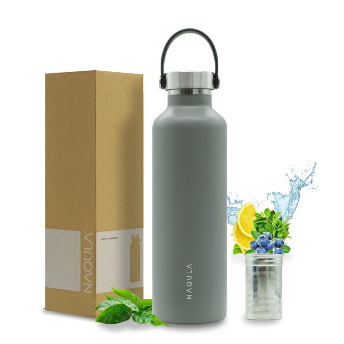 Термос об&39ємом 750 мл з ручкою для перенесення та знімним заварювачем для чаю або фруктів. Герметична пляшка з нержавіючої сталі, підходить для газованих напоїв, ізольована пляшка для гарячих та холодних напоїв. (Сірий) Сірий 750 мл