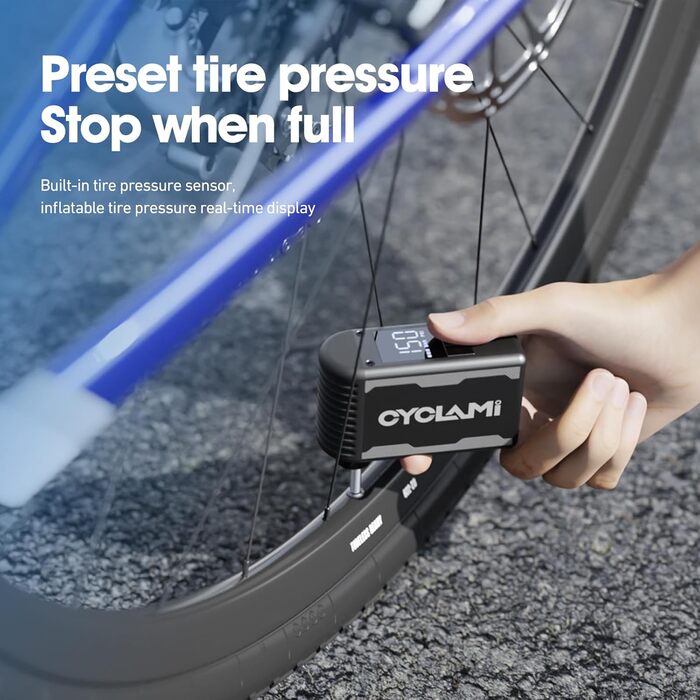 Велосипедний насос, міні-електричний A2MAX, 85x50x32 мм, 10.3 бар / 150 PSI, алюмінієвий сплав, чорний