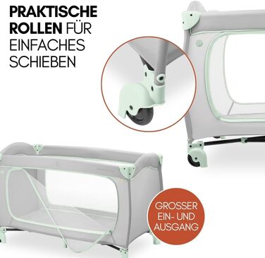 Комплект дитячого ліжечка Hauck Sleep N Play Go Plus XXL вкл. матрац, простирадло на резинці, сітку від комах та водонепроникну підкладку складне дитяче ліжечко кольору Dusty Mint