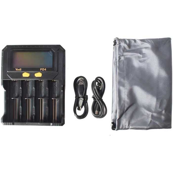 Універсальний зарядний пристрій для літій-іонних (Li-ion) та нікель-металгідридних (Ni-MH) акумуляторів - функція тестування акумулятора - РК-дисплей, USB-кабель - додатково батарейки (вкл. 4 шт. AA/Mignon)
