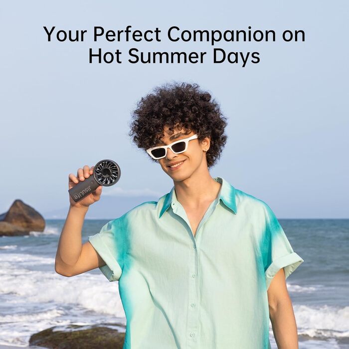 Ручний вентилятор JISULIFE, батарея 5000 мАг, оновлений портативний вентилятор із сильним вітром, портативний міні-вентилятор USB, що перезаряджається, з цифровим дисплеєм, ідеально підходить для подорожей/пляжу/школи (чорний)
