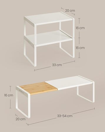 Стійка для спецій, набір з 2 шт. , висувна, кухонний органайзер, кухонна полиця, органайзер для шафи, тримач для спецій, кухня, невелика полиця, штабелюється, настільний органайзер, натуральний бежево-кремово-білий KCS051N01 2 натуральний бежевий кремово-