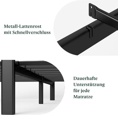 Ліжко Zinus Kai каркас 90 x 200 см з бамбуковим узголів&39ям - Металеве ліжко 90x200 з металевою рейковою основою - Платформа заввишки 80 см з простором під нею - Пружинний матрац не потрібен - Чорно-коричневий 90x200 см Стиль B