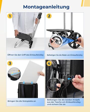 Складний візок для покупок Ytonet з термосумкою, великий водонепроникний візок на міцній основі (55 літрів / 68 кг), 3-в-1 візок-трансформер, сумка-візок та ручна сумка з великими колесами, чорний