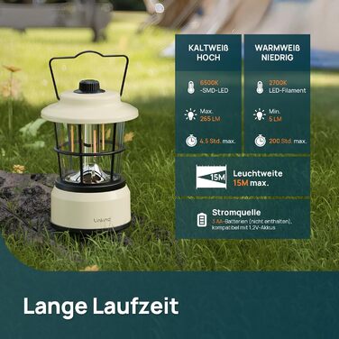 Світлодіодний кемпінговий ліхтар Linkind, з регульованою яскравістю, 2-кольоровий кемпінговий ліхтар на батарейках, ретро-кемпінговий ліхтар із 200-годинним терміном служби батареї, портативний IPX4 для кемпінгу, надзвичайних ситуацій, наметів, походів, 2