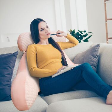 Подушка для читання, подушка для ліжка, надзвичайно велика подушка для спини дорослого 70x50 см зі знімним валиком для шиї та підлокітником, зручна подушка для читання для ліжка та дивана (рожева, дуже велика)