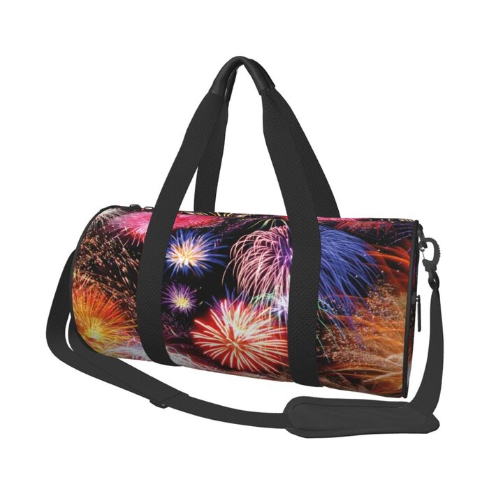 Спортивна сумка, дорожня сумка, стильний принт Феєрверк, сумка для подорожей на ніч, чорна, універсальний розмір