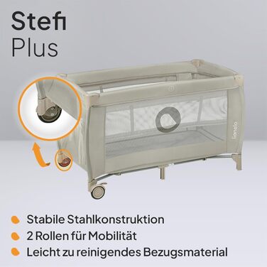 Дитяче ліжечко Lionelo Stefi Plus для подорожей до 15 кг, з матрацом, бічний вхід, блискавка, високоякісний пінопластовий матрац, бежевий