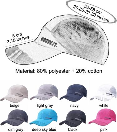 Бейсболка iBasingo Жіноча чоловіча кепка для бігу Унісекс Поліестер Бавовняний капелюх для тата Ультралегка швидковисихаюча шапка