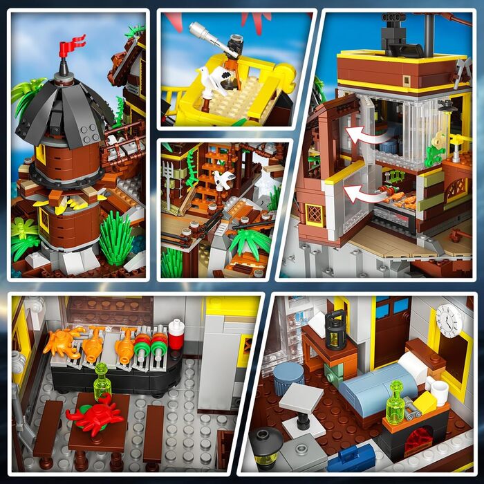 Міні-конструктор INSOON Pirate Shipwreck House зі світлодіодом, 2 в 1 Pirate Ship Building Block 1854 шт., Shipwreck Model Home Decor Піратський корабель Іграшка Подарунок для дорослих Діти Хлопчики від 10-12