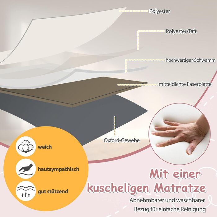 Дитяче ліжечко FANTASK 3-в-1 з матрацом, мобільне дитяче ліжечко з 6 регулюваннями висоти, портативне дорожнє ліжечко з кошиком для зберігання та сумкою для перенесення для дітей до 6 місяців (рожеве)