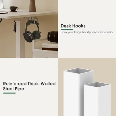 Електричне регулювання висоти столу 160x60 см, регулювання висоти столу з функцією пам&39яті та технологією запобігання зіткненням, колеса, зрощувальна дошка, біла рама/біла стільниця 160 x 60 см, білийбілий