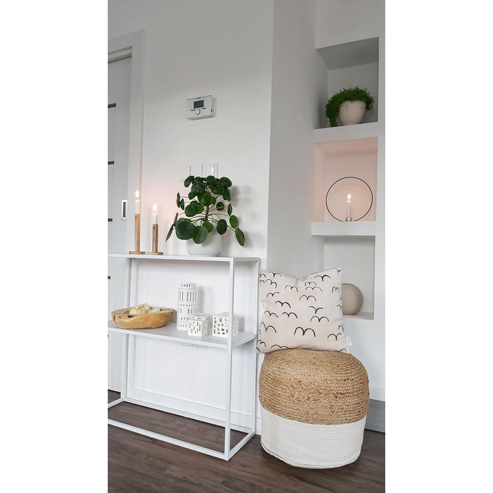 Пуф Beliani для дому, двоколірний джут, бежева бавовна, білий EPS, круглий, 46 см, Boho Dalama