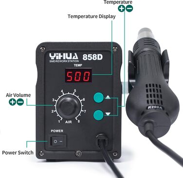 Паяльна станція гарячого повітря Паяльна станція 700 Вт для пайки та відпаювання SMD з регульованою температурою та об'ємом повітр