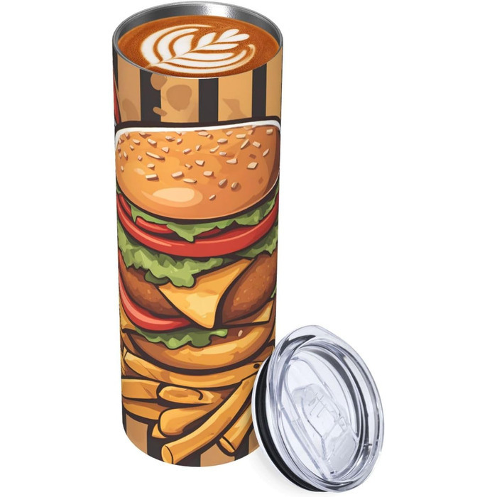 Кухоль з прямою трубочкою, мультяшний дизайн, великі бургери, принт, дорожній кухоль, підходить для кемпінгу, офісу та дому, 590 мл