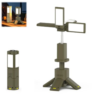 Телескопічний тримач для ліхтаря для кемпінгу з акумулятором, портативний магнітний ліхтар із зовнішнім акумулятором, водонепроникний, 3 режими аварійного освітлення для кемпінгу, надзвичайних ситуацій, риболовлі, походів тощо (військово-зелений)